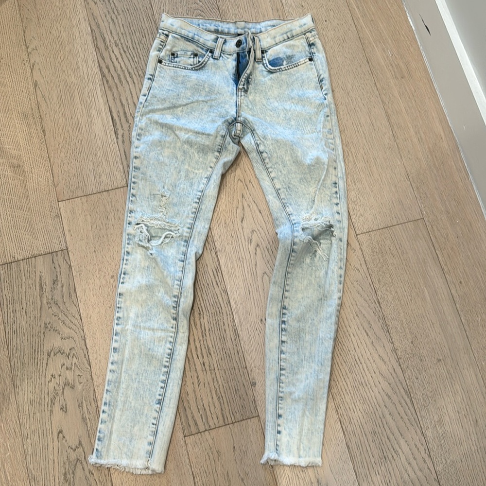 Acid wash light jeans distressed destroyed ripped skinny mid rise 24 CARMAR LF